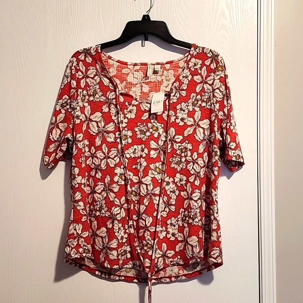 Red floral print blouse